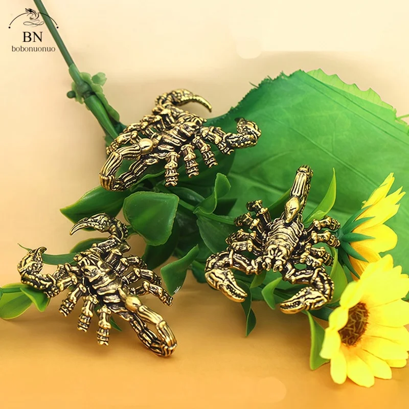 Vintage Brass Scorpion Miniatures Figurines Office Desktop Small Ornament Tea Pet Home Decoration Accessories Gifts