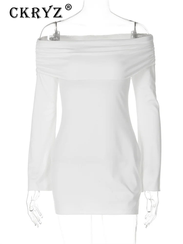 فستان نسائي أنيق طويل الأكمام قصير ، مكشوف الكتفين ، مكشوف الظهر ، فساتين ملاصقة للجسم مثيرة ، حفلة مسائية ، ملابس نادي الخريف ، السيدات ، النساء