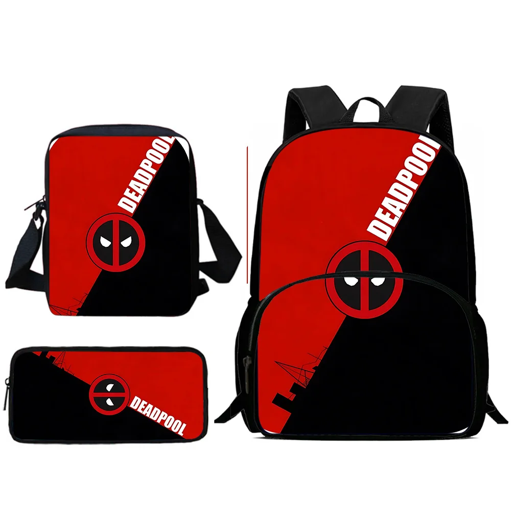 3Pcs Set Deadpools Heroes Child Backpacks Shoulder Bag Pencil Case Pupil Large Capacity School Bags for Boys Girls Best Gift