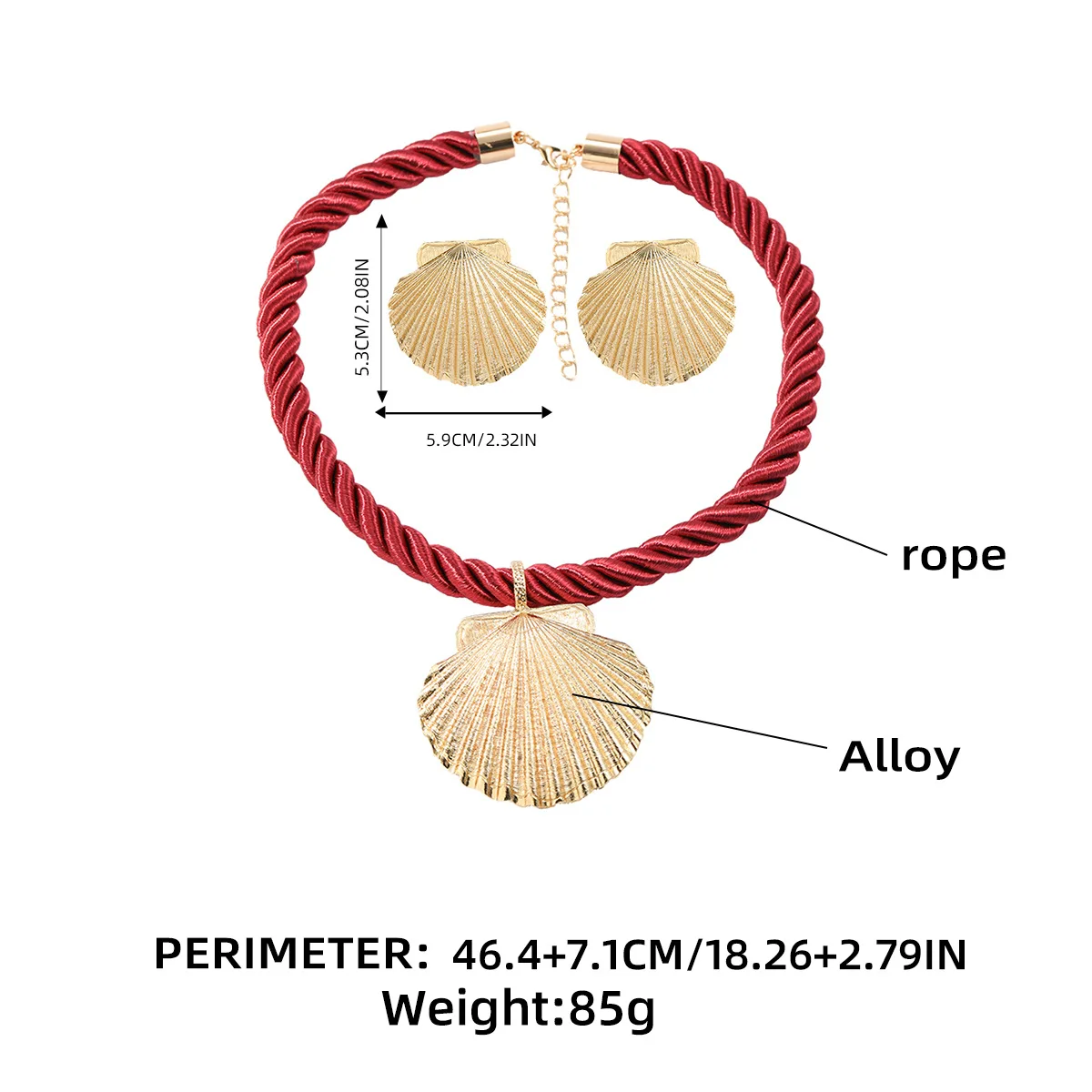 New Summer Rope Chain Shell Pendant Necklaces Earrings Jewelry Sets for Women Boho Beach Party Jewelry Set Birthday Gift