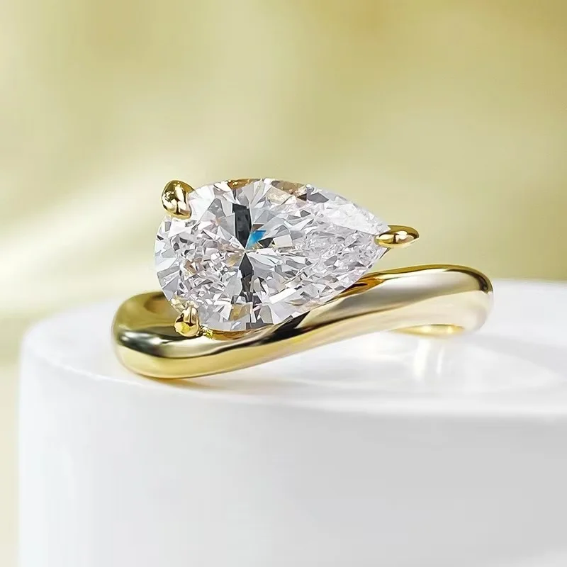 3ct Moissanite Rings D Color Pear VVS1 925 Sterling Silver Fade Resistant Diamond Wedding Band Banquet Fine Jewelry for Woman