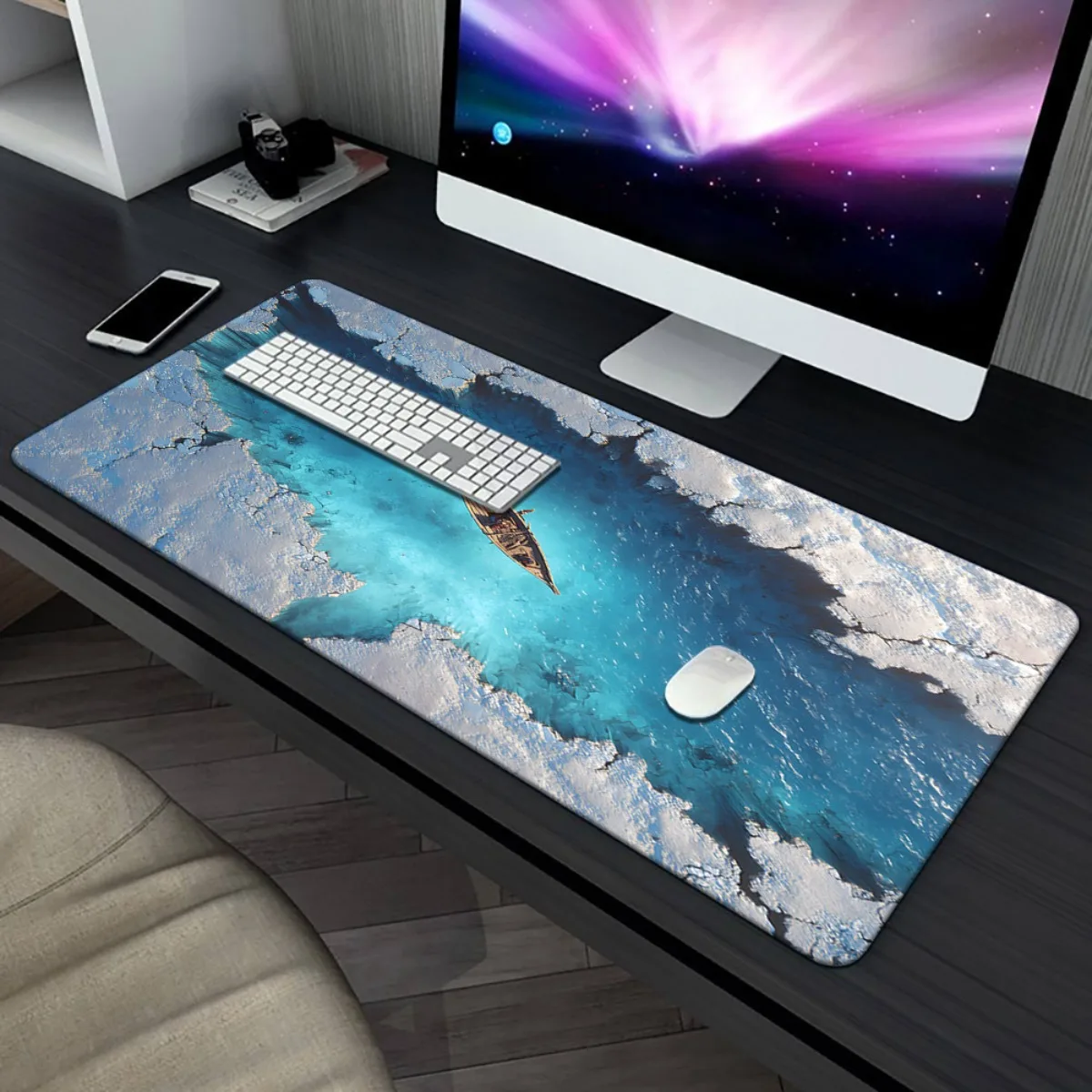 Ice Flow River Boat Desk Mat Extra Large Non-Slip Rubber Base Gaming Mouse Pad