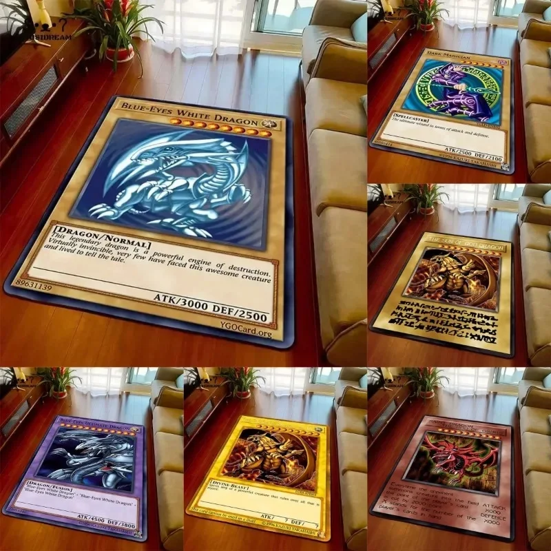 Yu-Gi-Oh Blue Eyes White Dragon Anime Non-slip Carpet Cartoon Floor Mat for Living Room Bedroom Decorative Area Rug Perfect Gift