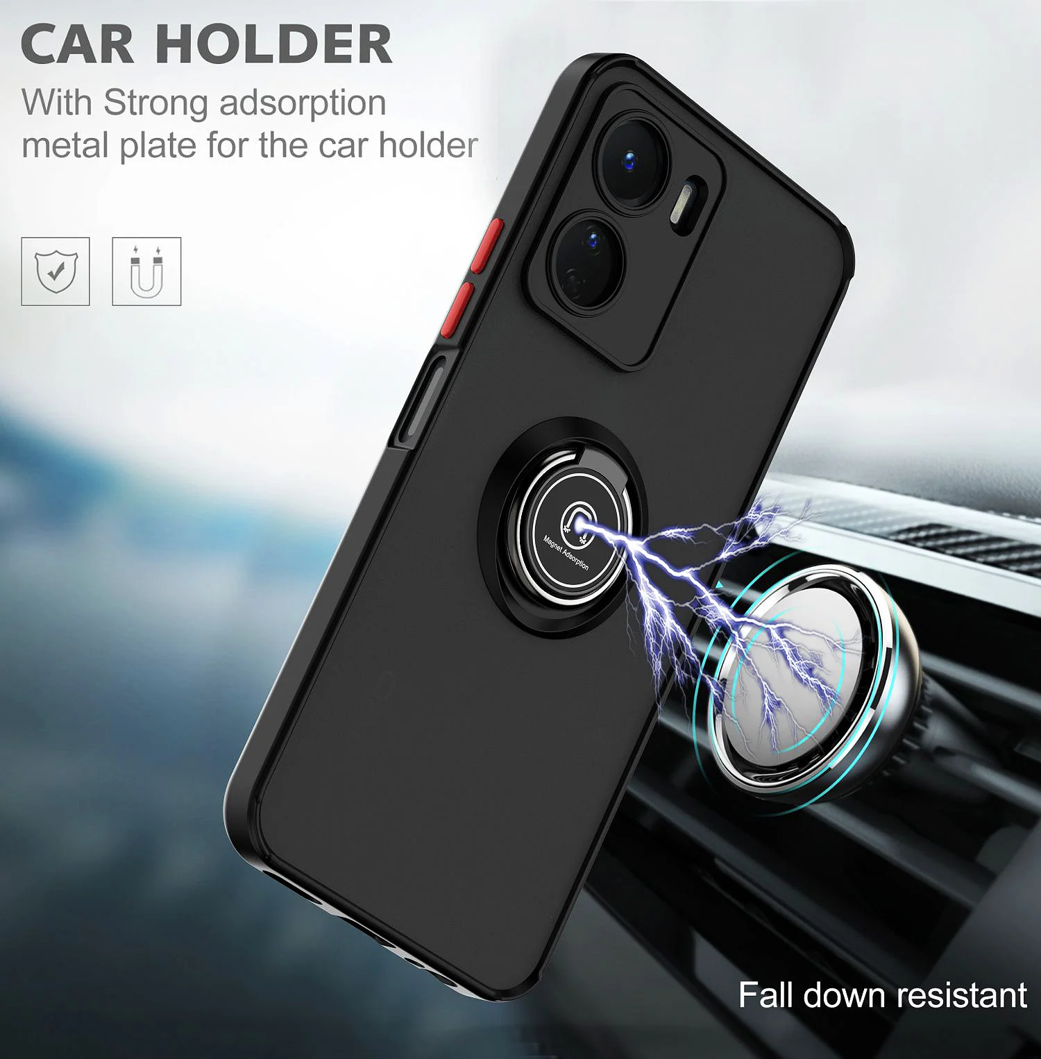 Case for Vivo Y16 Y02S V2203 V2204 Car Magnetic Ring Luxury Translucent Soft Edges Hard Shockproof Phone Cover for Vivo Y 16 02S