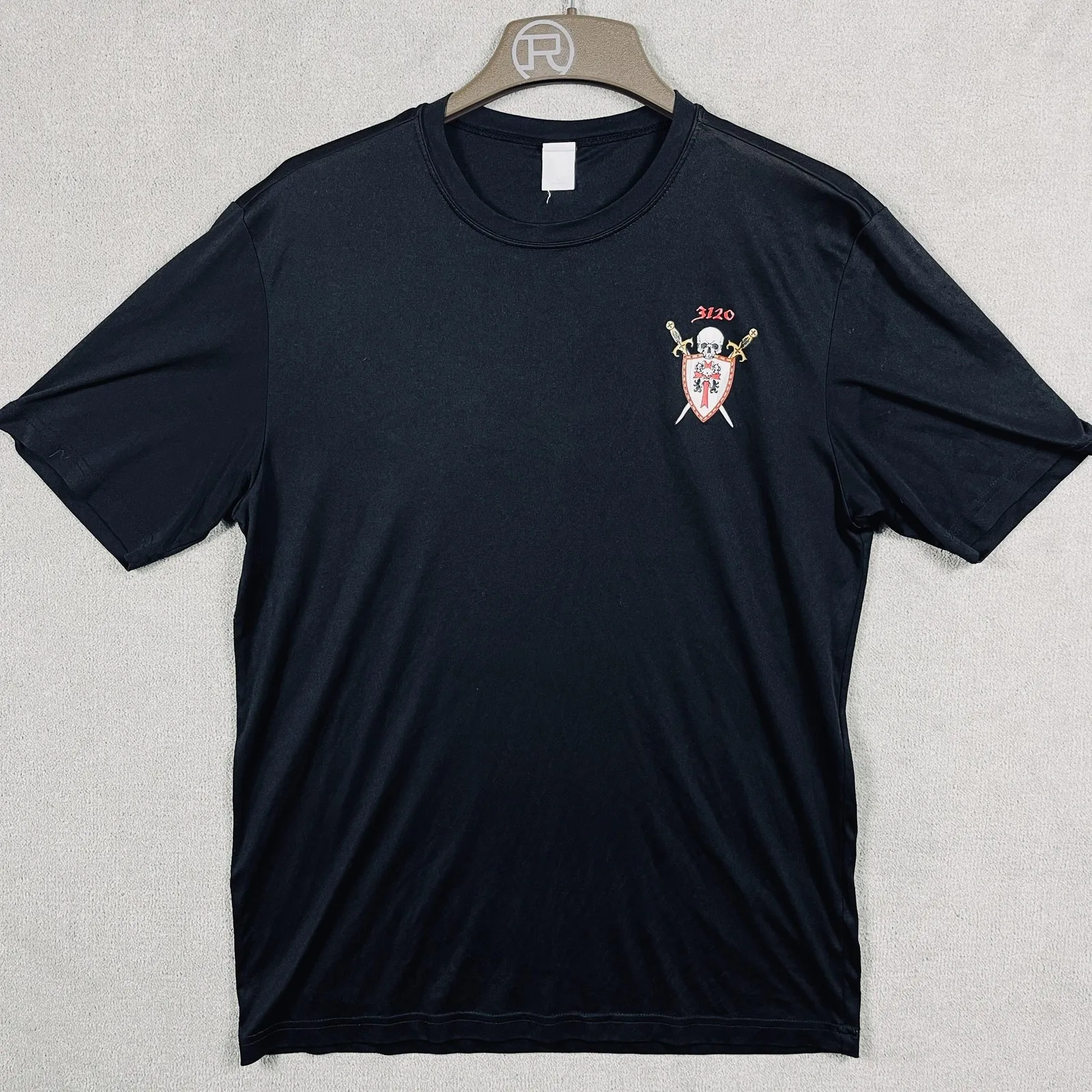 

Sport-Tek Shirt Mens Large Black Skull Shield Swords 3120 Genghis Khan Quote Tee