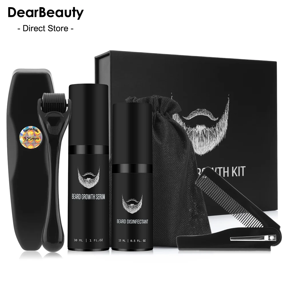 

4Pcs/Set Beard Growth Kit Men Hair Enhancer Thicker Set Oil Serum Nourishing Leave-in Conditioner Growth with Roller Bread Care