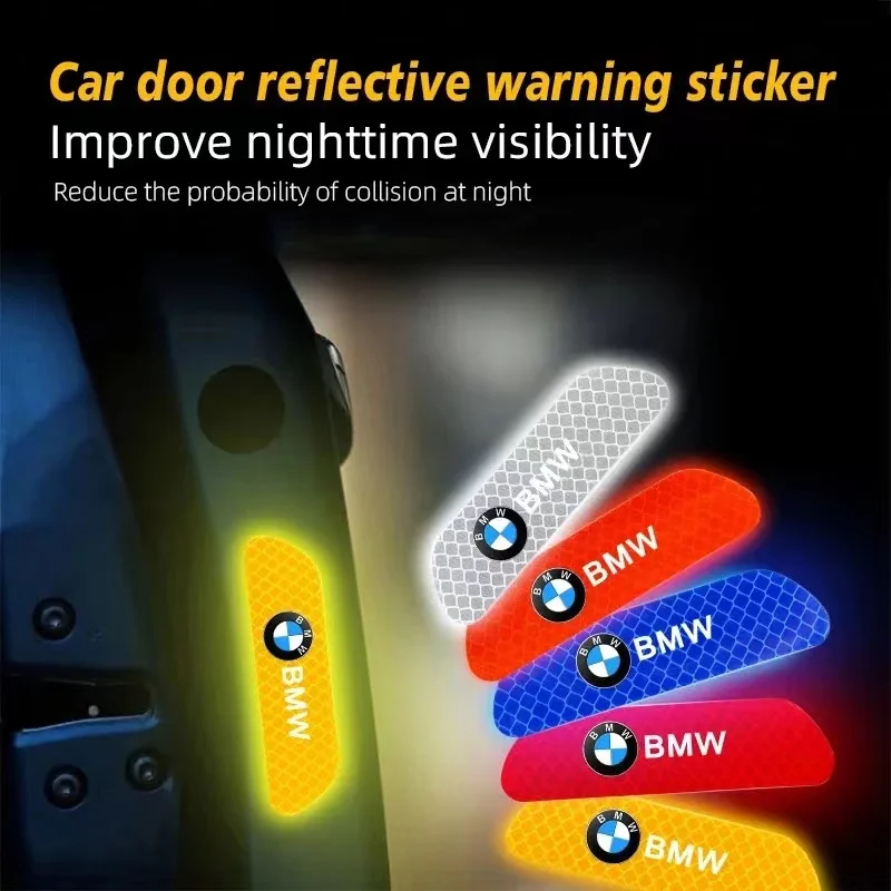 4Pcs Car Door Sticker Safety Warning Reflective Mark For E60 E90 E81 E87 F01 F07 F10 F22 F23 F30 F32 F34 G20 G30 G11 G32 x1 x2