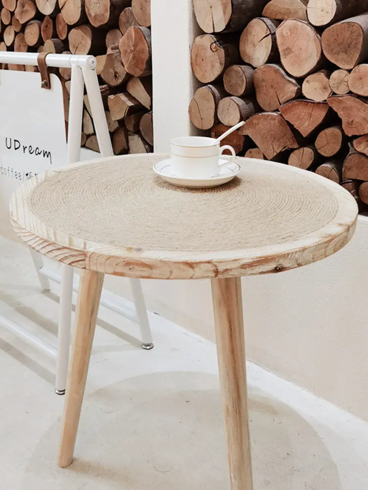 Moroccan style retro old solid wood small coffee table balcony small round table American garden bed