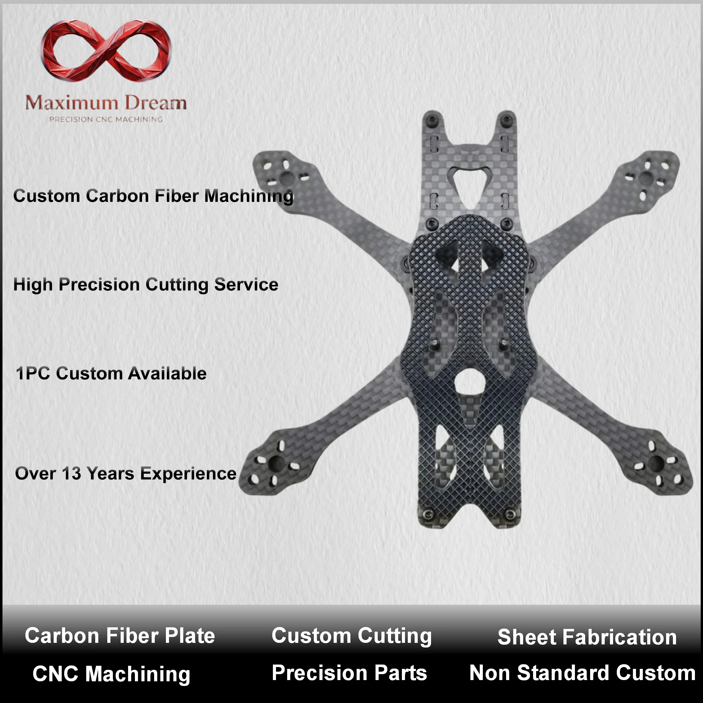 3K Carbon Fiber Plate CNC Custom Machining Service Matte Glossy Twill Plain Weave FPV UAV Drone Frame Components Custom Cutting