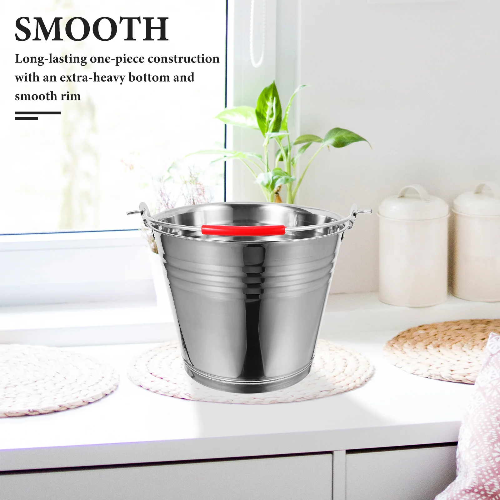 

Stainless Steel Water Bucket 6.0L Portable Trash Can with Handle Round Pail for Water Milk Storage Kitchen Home Use