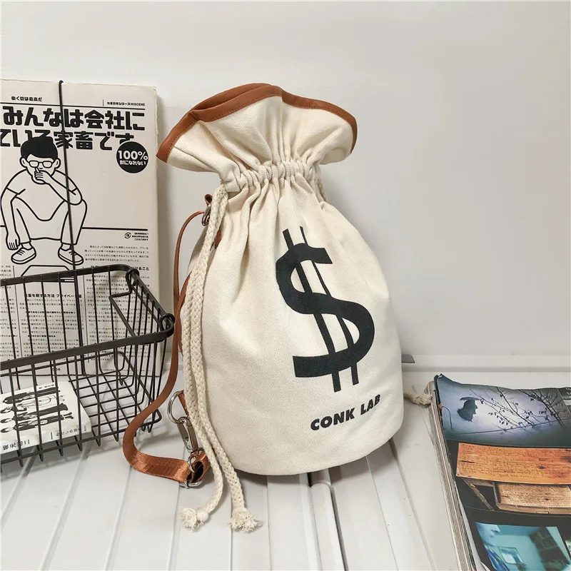 Zaino in tela di cotone con stampa dollaro USA 2023 Borsa per il tempo libero popolare estiva Zaino da donna per uomo Zaino pieghevole con cordino leggero