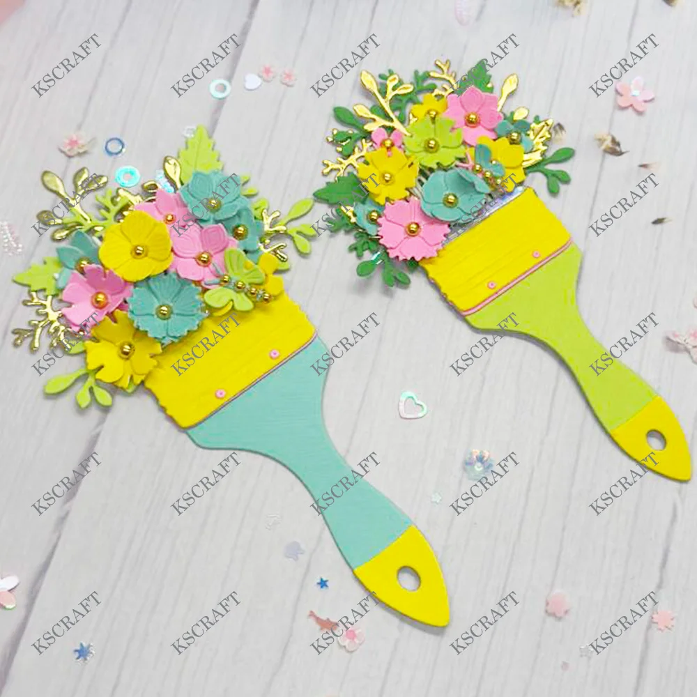 KSCRAFT Flower Paint Brush Cutting Dies Stencils for DIY Scrapbooking Decorative Embossing DIY Paper Cards
