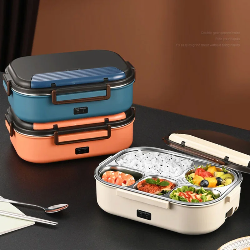 

Portable Plug In Self Heating Split Bento Box Steel Electric Heated Lunch Boxes Home Car No Water Injection Keep Warm Lunch Boxs