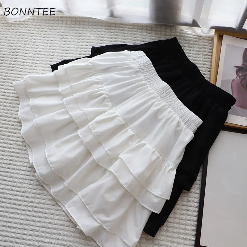 Cake Skirts Women High Waist Ruffles A-line Solid All-match Sweet Spicy Girls Korean Fashion Chic Comfortable Summer Girlish