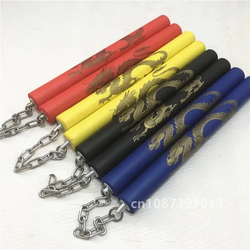 Hot Martial Arts Nunchaku Foam Dragon Pattern Black Martial Arts nunchucks stainless steel sticks kung fuTrainer For Beginners