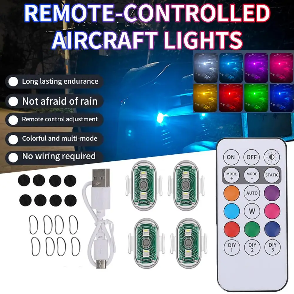 Universal Motorcycle Wireless RGB LED Flash Light Waterproof with Remote Control for Motorcycle Aircraft Warning Lights #467892