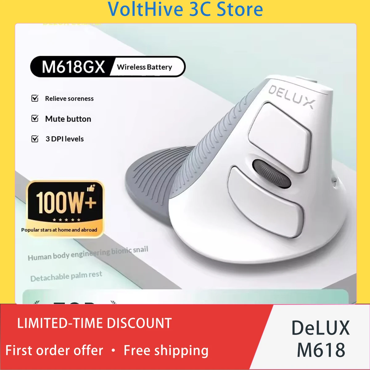 DeLUX M618 Dual Mode Wireless Office Mouse 4 Level DPI Lightweight Anti‑Slip Silent Click for PC Laptop Computer Accessory Gift