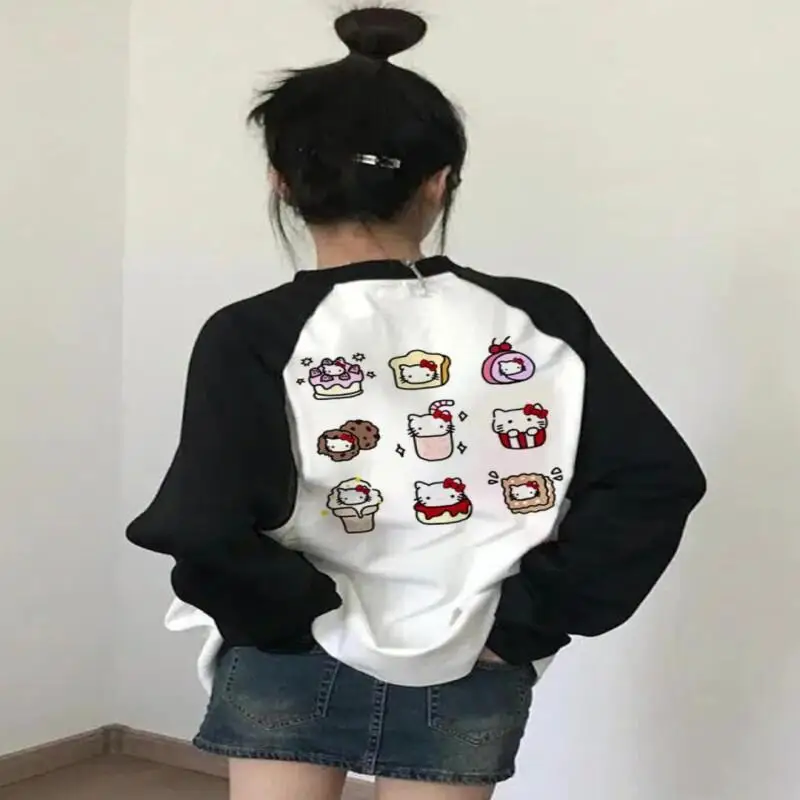 

Футболка с длинным рукавом Sanrio Hello Kitty, хлопковая, унисекс, осенняя, спортивная, повседневная, милый дизайн, модная, стильная
