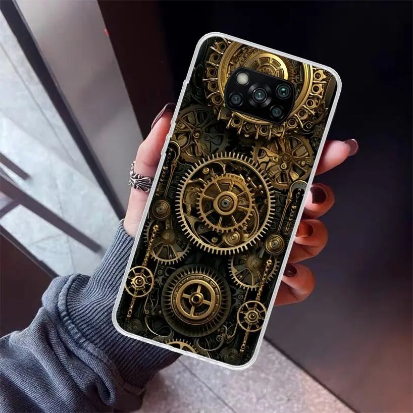 Steampunk Gear Mechanical Phone Case for Xiaomi Poco X6 X5 X4 X3 Nfc F6 F5 Pro F4 Gt F3 F2 F1 M5S M4 M3 5G Soft Cover Print Fund