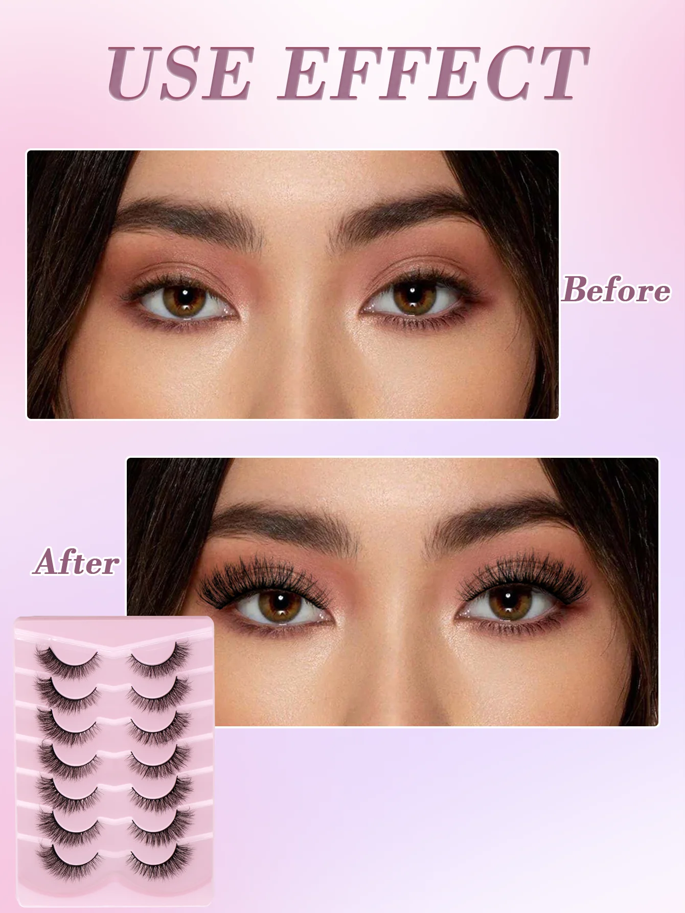 FindLove 7 คู่ Fox Eye Lashes 7-16 มม.มังงะ Lashes End Eye ขนตายาวสามมิตินุ่มและ Curling ขนตาปลอม