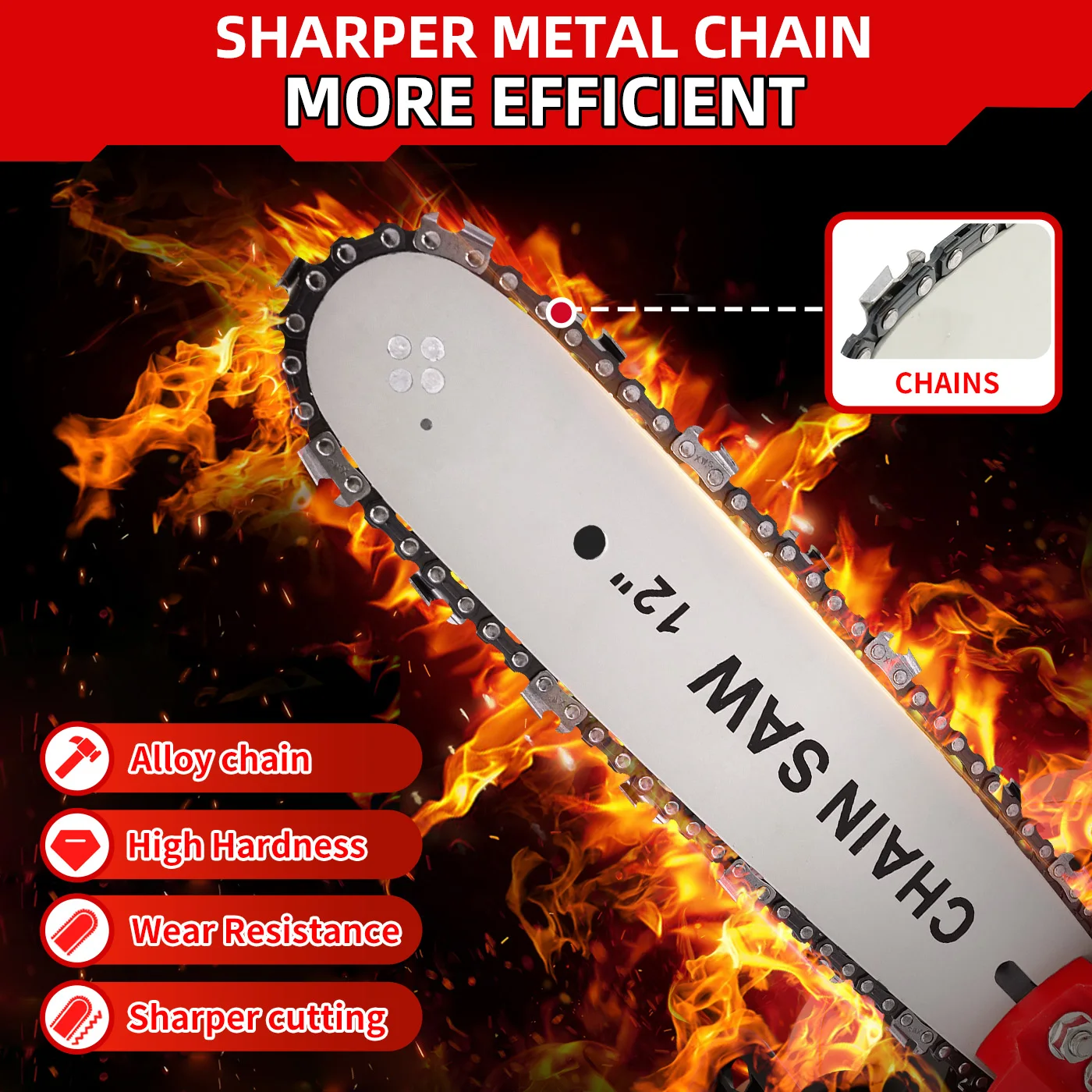 12 Inch Chainsaw Handheld 21V Brushless 950W with Rechargeable 2x3.0Ah Battery and Charger for Tree Branch Wood Cutting Saw
