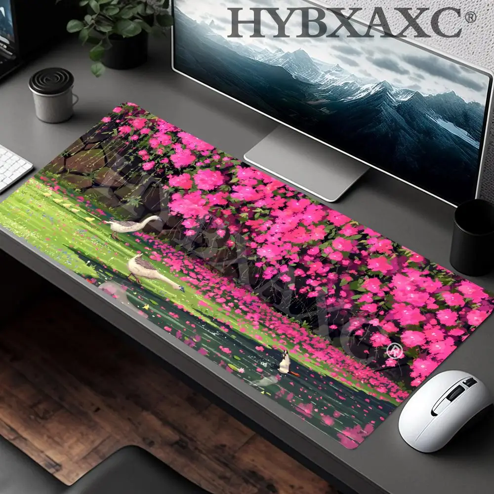 

HYBXAXC Cottagecore Aesthetic Pink Blossom Pond Duck Mouse Pad for Desk Extended Gaming Keyboard Mats Large XXL Gamer