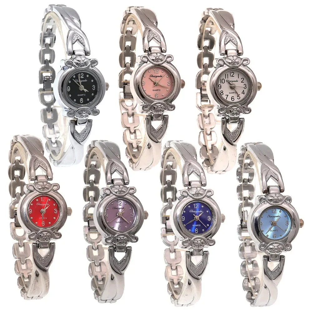 7Pcs Fashion Casual round Dial Quartz Watch Wafer Design Mujor Wristwatch Bracelet