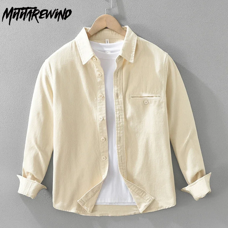 

Абрикосовая рубашка-карго в японском стиле, мужская весенне-осенняя новая мужская рубашка с длинным рукавом, повседневный комфортный топ из чистого хлопка, простая одежда