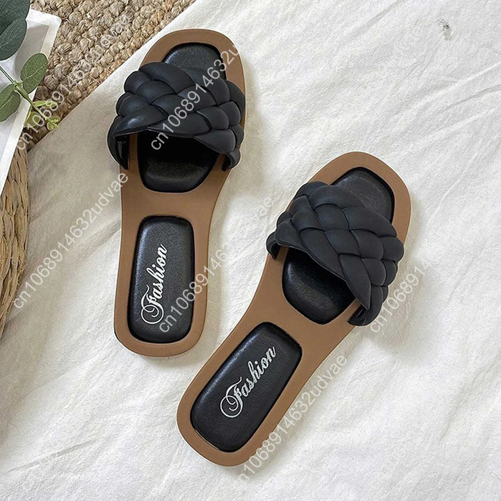 Sandals 2023 Women Open Toe Sandals Walking Solid Color Women Shoes Woven Beach Female Slippers Holiday Slipper Chaussure Femme