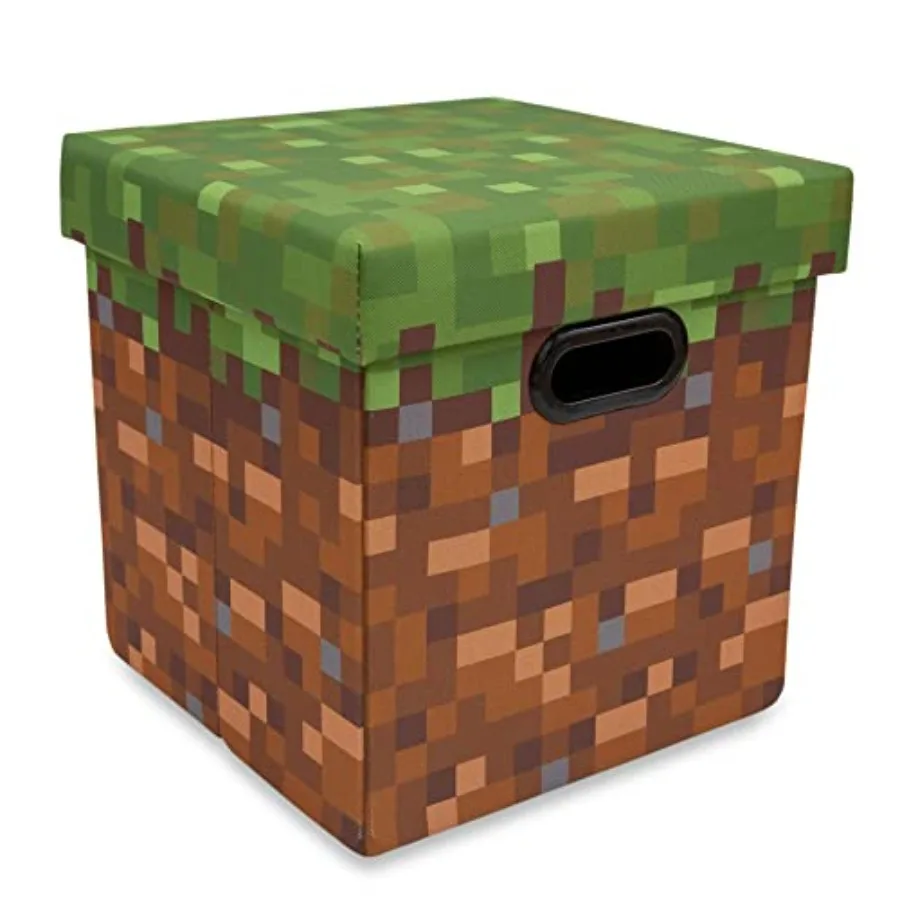 

Grassy Block 13-Inch Storage Bin Chest with Lid Foldable Fabric Basket Container, Cube Organizer with Handles, Cubby for Shelve