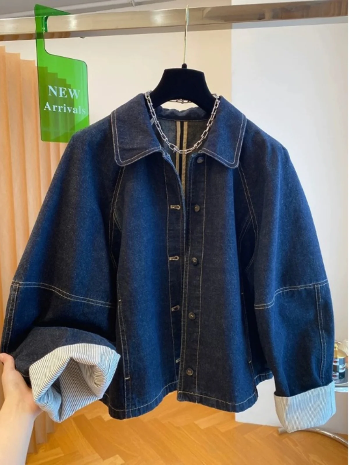 

Свободный крой, синий джинсовый тюнер, женский весенний модный клетчатый спецодежда, тюнер с отложным воротником, классический костюм из смеси хлопка