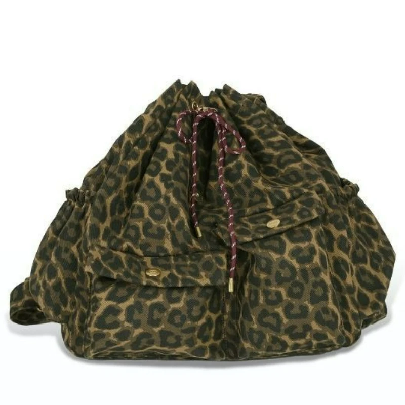Retro Leopard Print Double Shoulder Female Large Capacity Personalized Student Schoolbag Neutral Wind Outdoor Backpack Leisure