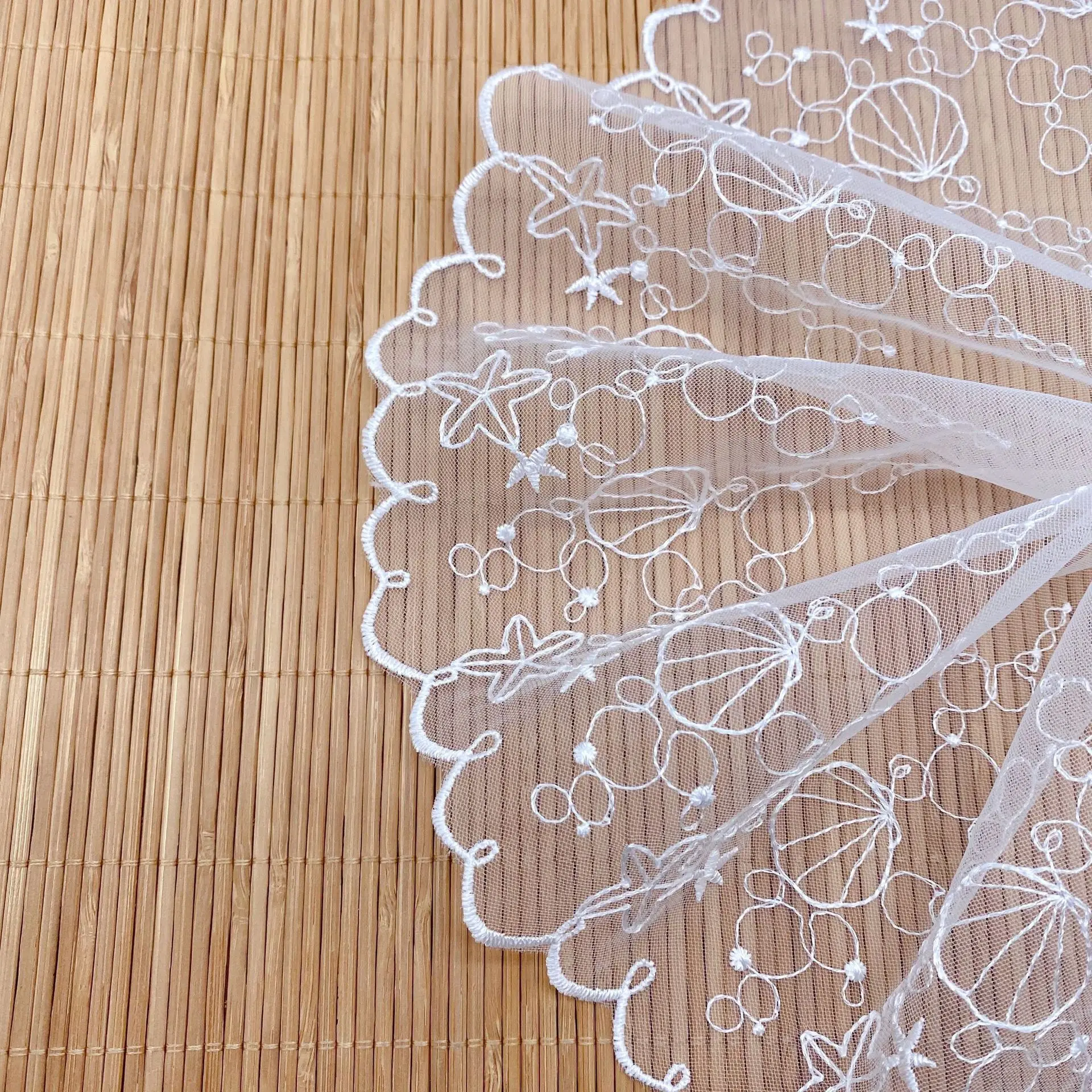 13CM Wide Tulle Embroidered Shell Mesh Lace Fabric for Fringes Party Wedding Dress Crafts Sewing Accessories Supplies African