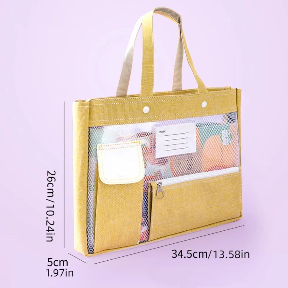 Bolsa de almacenamiento de papelería de gran capacidad, bolso plegable de Color caramelo para clase de estudiante, bolso de mano, bolsa de archivo de malla para oficina