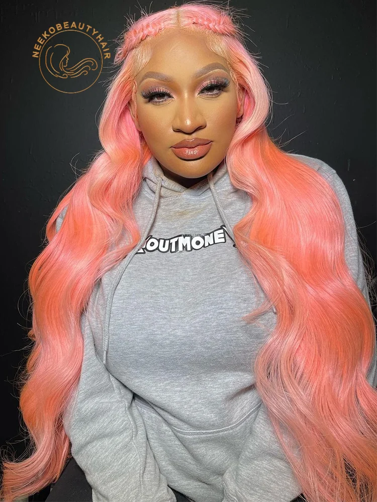 Rose Gold Pink Colored Lace Front Wig Human Hair Pink Wavy Pre Plucked 13x6 HD Transparent Lace Frontal Wigs For Women