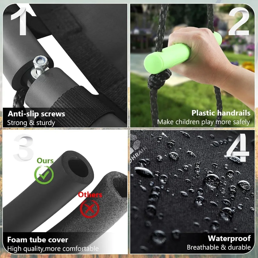 Balanço de pires de 40 polegadas de diâmetro - Estrutura de aço de 1 polegada de 1 mm de espessura com tampa de tubo de espuma e tapete PP durável - Ideal para diversão ao ar livre e