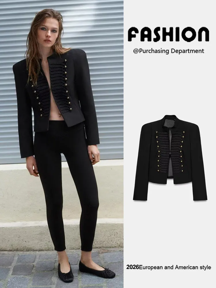 

Spring New Arrival Women's Fashionable Long Sleeve Slim Fit Shoulder Pad Suit Jacket Elegant Style Short Length Outerwear