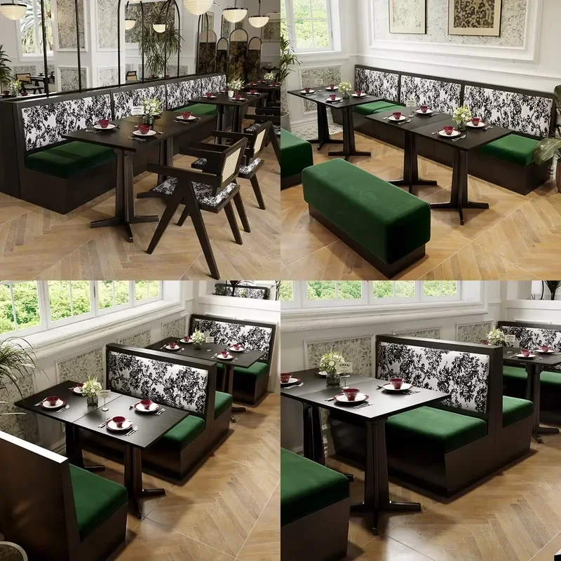 Retro Solid Wood Restaurant Booth Sofa Dining Table and Chair Set Commercial Western Style Cafe Furniture Heavy Duty Seating