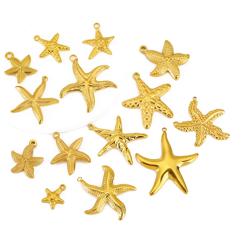 

4pcs Stainless Steel Gold Charms Starfish Dangle Pendants Jewelry Making DIY Women Nacklace Bracelet Summer Jewelry Supplies
