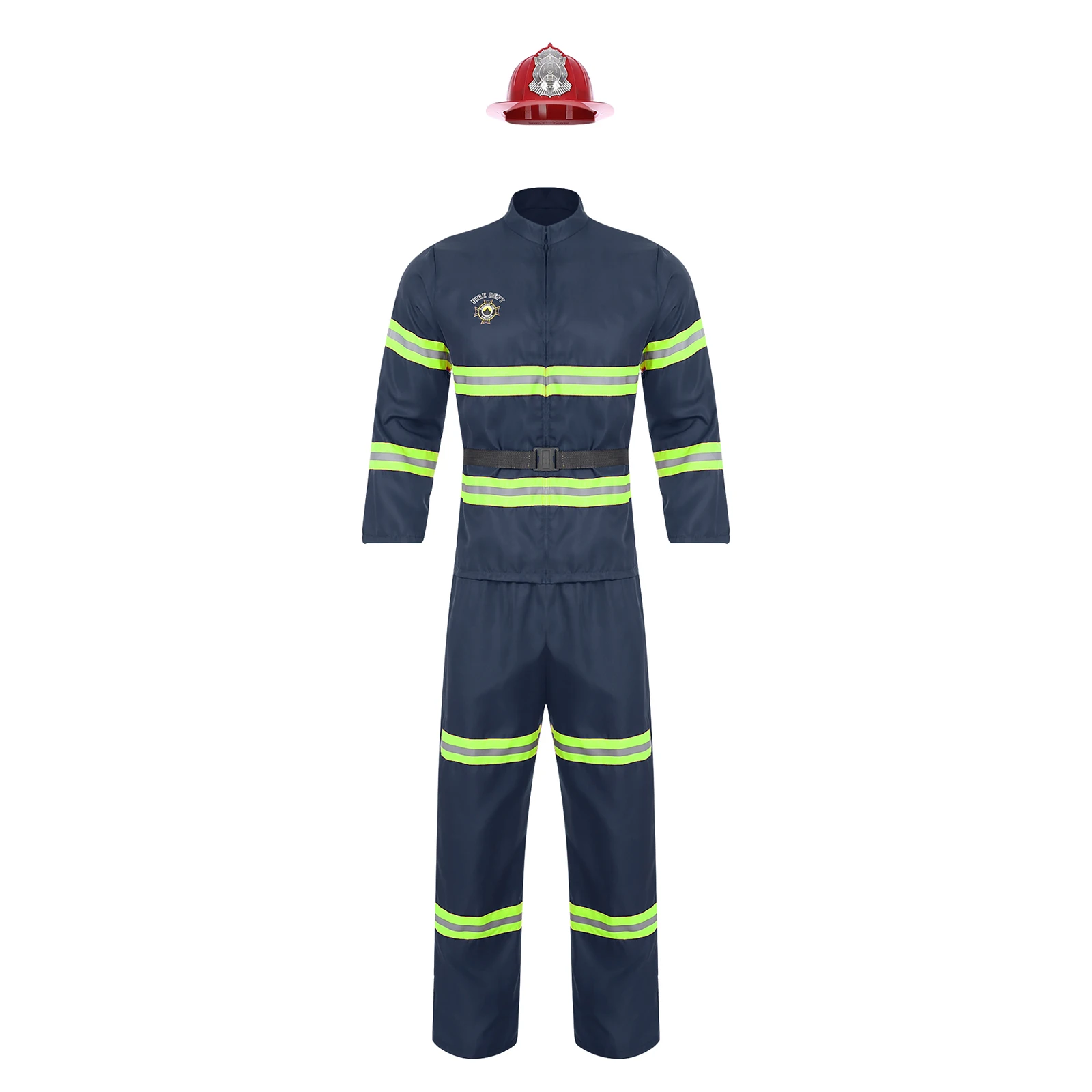 Adult Men Halloween Firefighter Cosplay Costume Set Fireman Roleplay Fire Captain Uniform Outfit Suit Festival Carnival Party