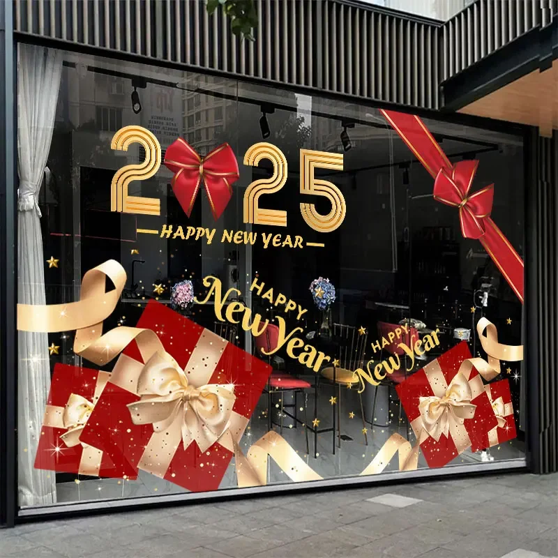 2025 New Year Christmas decorations scene layout atmosphere window stickers window static stickers glass door stickers