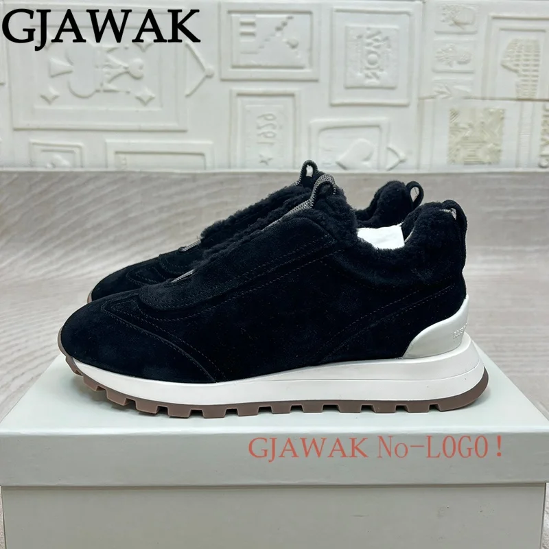 Casual Women String Bead Suede Patchwork Running Shoes Round Toe Lace Up Winter Wool Warm Flat Sports Shoes Woman