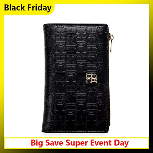 Imagen 1 del producto CH-Bolso corto de cuero con cremallera y estampado de letras para mujer, monedero de nueva tendencia, bolsa de lujo, tarjetero, Estuche de transporte