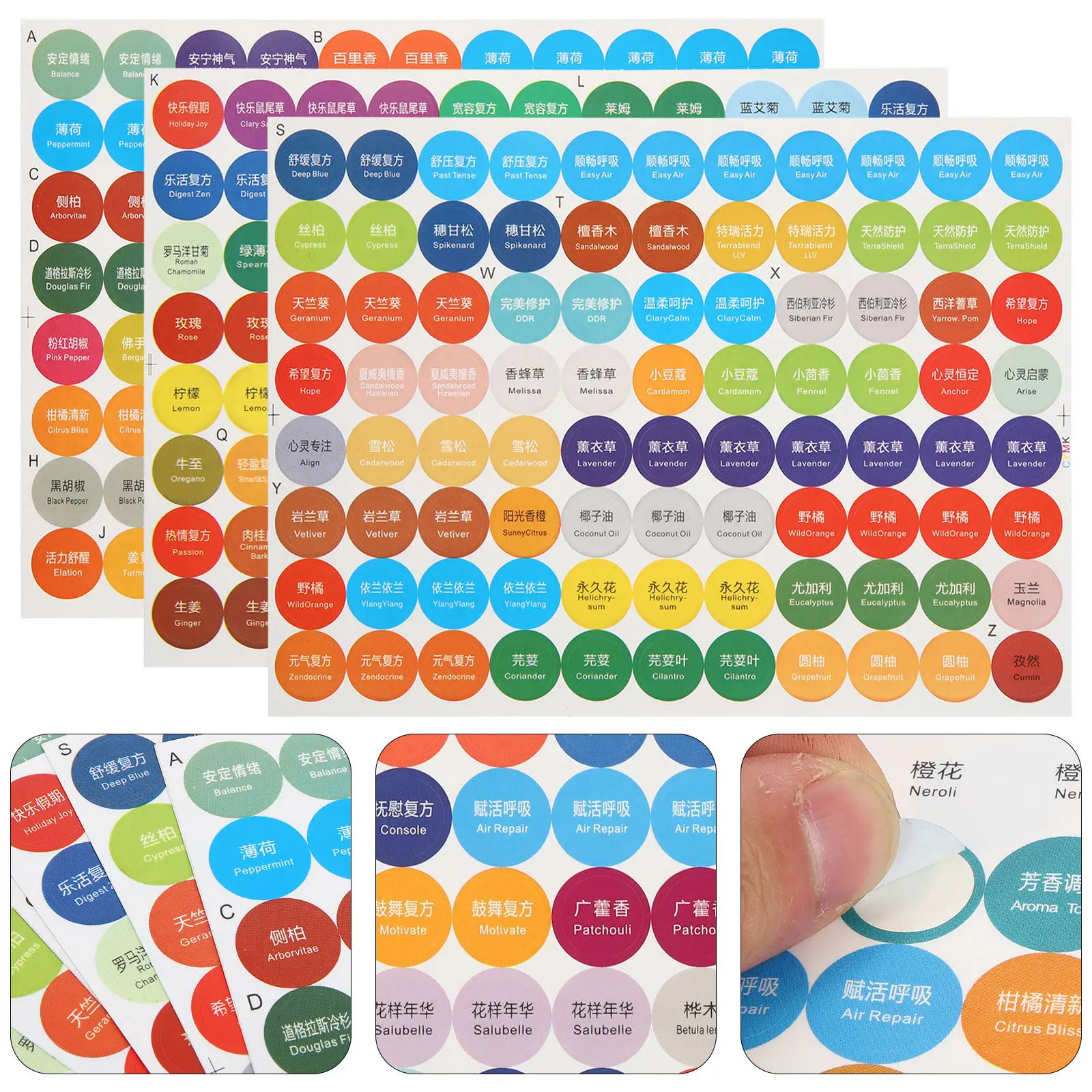 4Sets Essential Oil Labels for Bottles Stain Resistant Bottle Cap Stickers Essential Oil Bottle Markers Roller Bottles Stickers