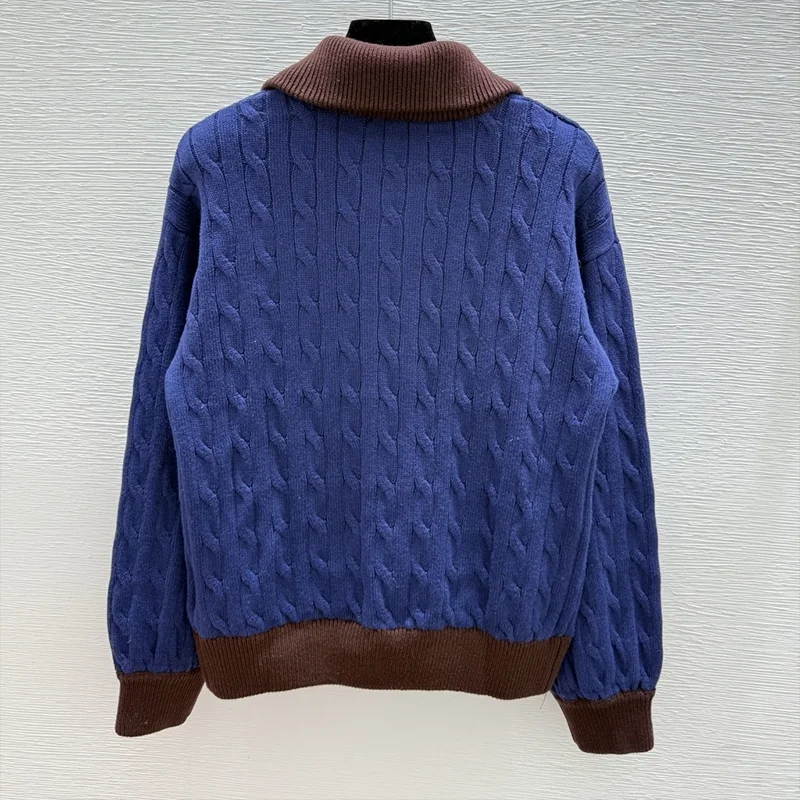 Wysokiej jakości, wielokolorowy, spiralny wzór, patchworkowy kardigan damski z półgolfem i zamkiem błyskawicznym, sweter 25916135