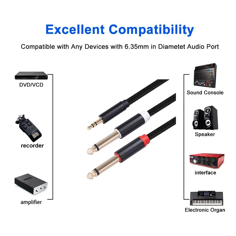 Audio Cable 3.5Mm To Double 6.35Mm Aux Cable For Mixer Amplifier DVD Player Speaker 6.5Mm 3.5 Jack Splitter Cable