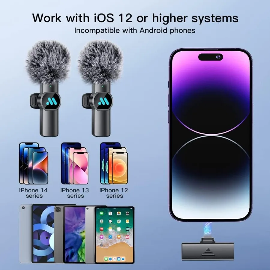 2 قطعة ميكروفون لاسلكي Lavalier آيفون باد فيديو RrdingMini ميكروفون للعبة البث المباشر مقابلات يوتيوب TikTok