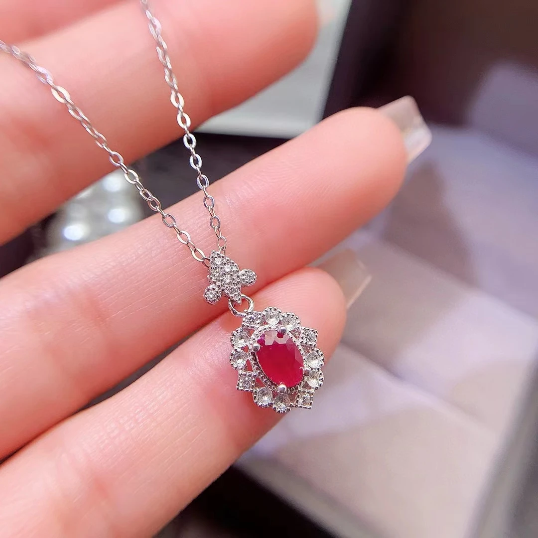 

Cute 925 Silver Natural Ruby Pendant 4mm*6mm 0.5ct Ruby Necklace Pendant with 18K Gold Plated Gemstone Silver Jewelry