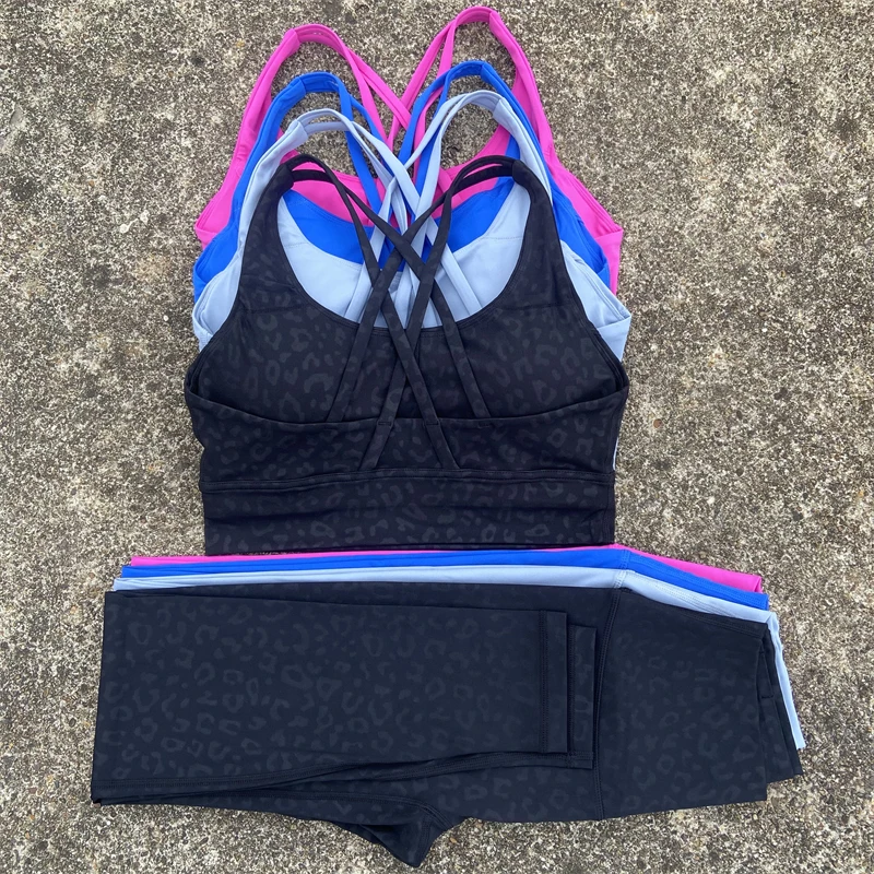 Yoga Set 2 Piece Set Gym Sports Set Women Workout Clothes Fitness Suit Cross Straps Bra High Waist Leggings Running Tracksuit