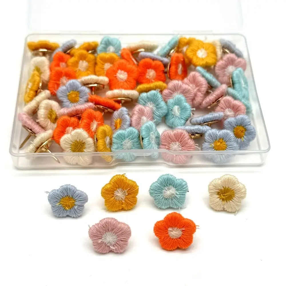 

20/30/50Pcs Creative Embroidery Flower Pushpins 3D Reusable Colored Flower Push Pins Cute with Box Board Push Pin